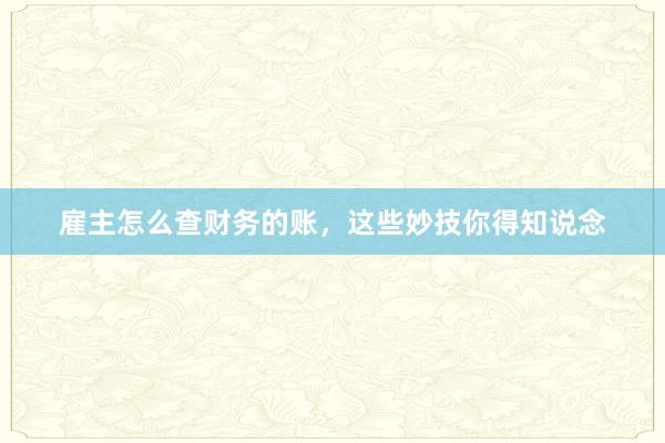 雇主怎么查财务的账，这些妙技你得知说念